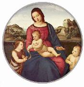 RAFFAELLO Sanzio Madonna Terranuova, Szene: Maria mit Christuskind und zwei Heiligen, Tondo oil painting on canvas